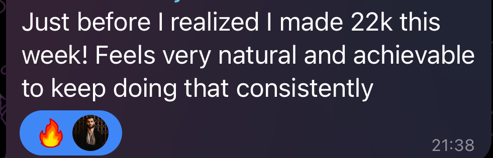 Client message about a natural 22k month