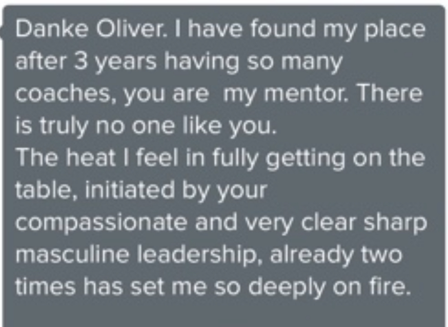 Client message about finding their place and mentorship