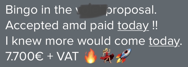 Client message about an accepted and paid proposal