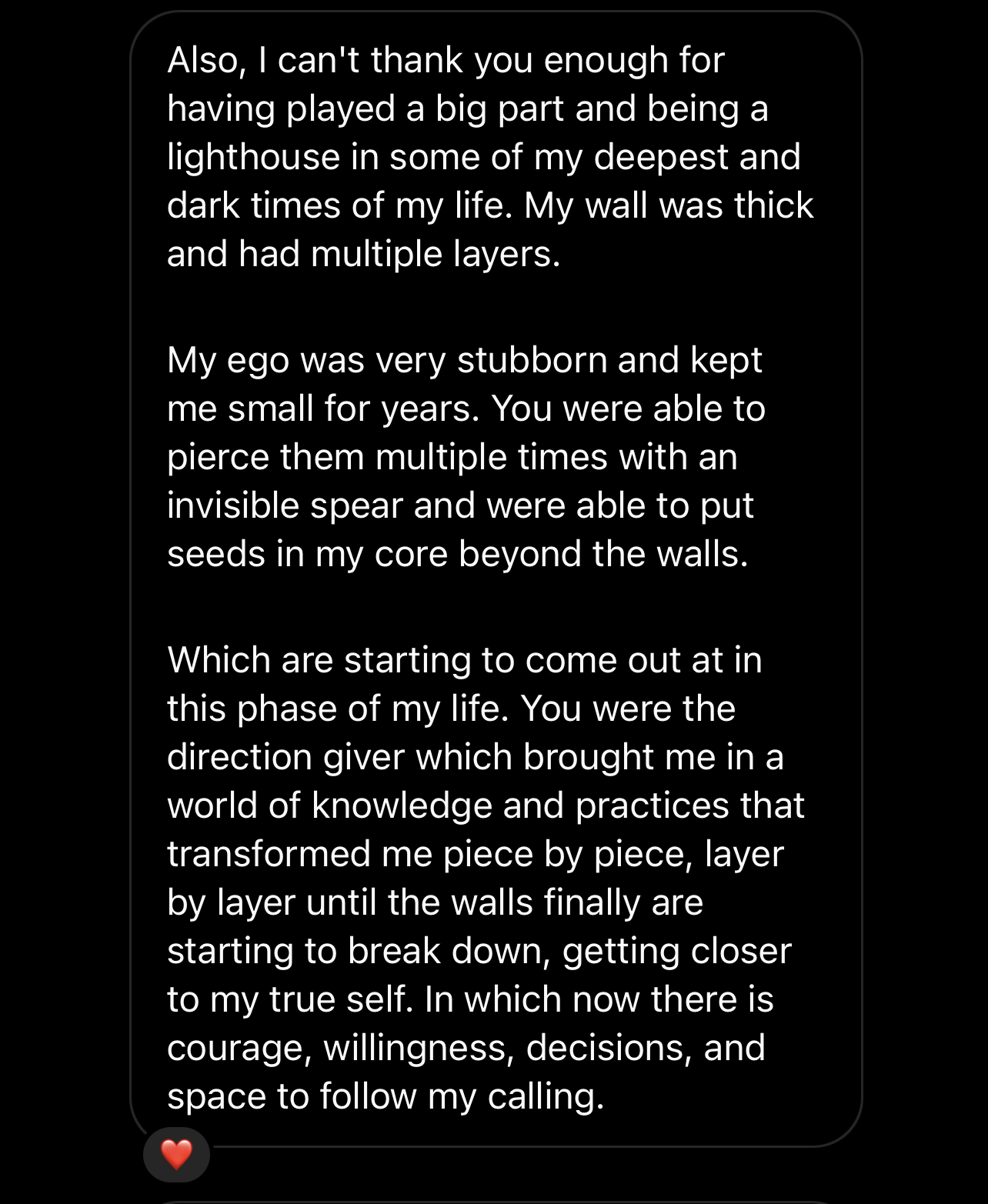 Client message about finding courage and direction through difficult times