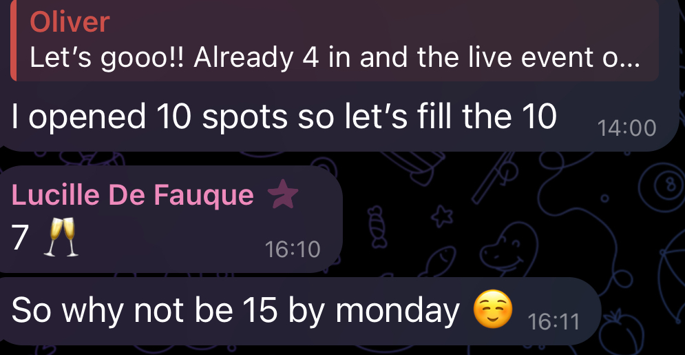 Client message about filling spots