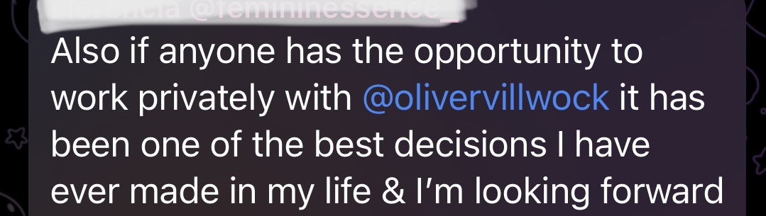 Client message recommending private work with Oliver