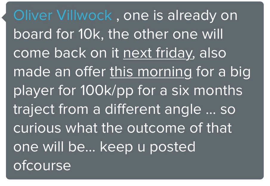 Client message about a first 10k sale